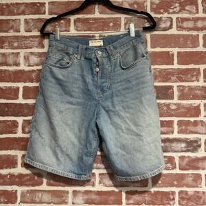 Free People High Rise Denim Bermuda Jorts Shorts Size 25 Womens Blue Button Fly